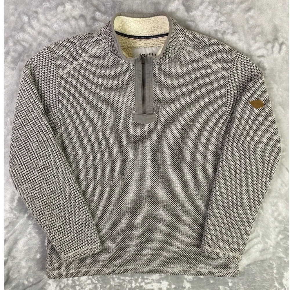Orvis Quarter Zip Pullover Mens‎ Large Grey Sherpa Lined Textured Knit Sweater